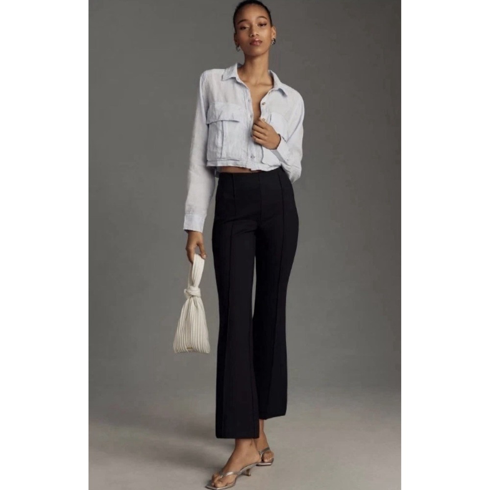 Maeve The Margot Kick Flare Cropped Pants Size Small Black Ponte Anthropologie
